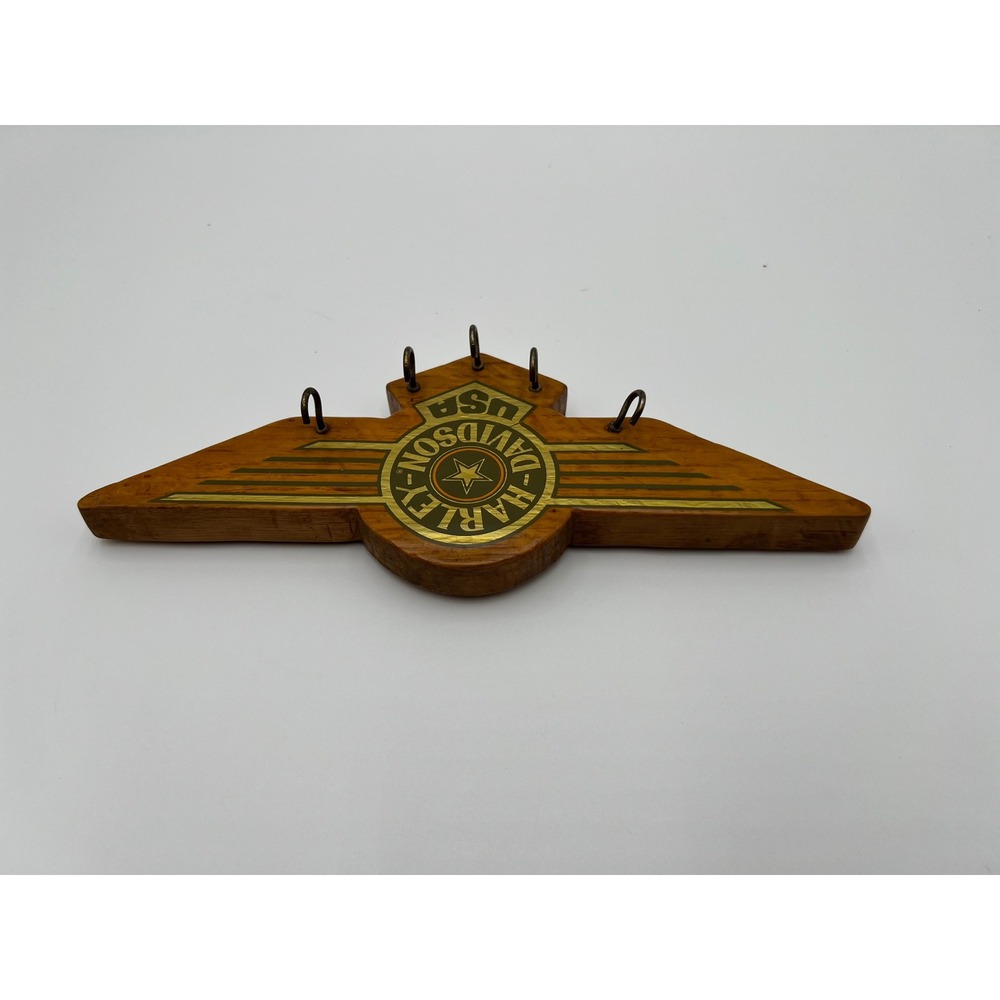 Harley Davidson USA Wooden Key Rack Wall Mount Winged Logo 5 Hook Handcrafted - Picture 2 of 8
